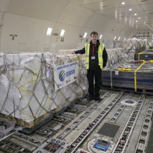 EBISS loading express shipment, air freight load on charter aircraft to Africa